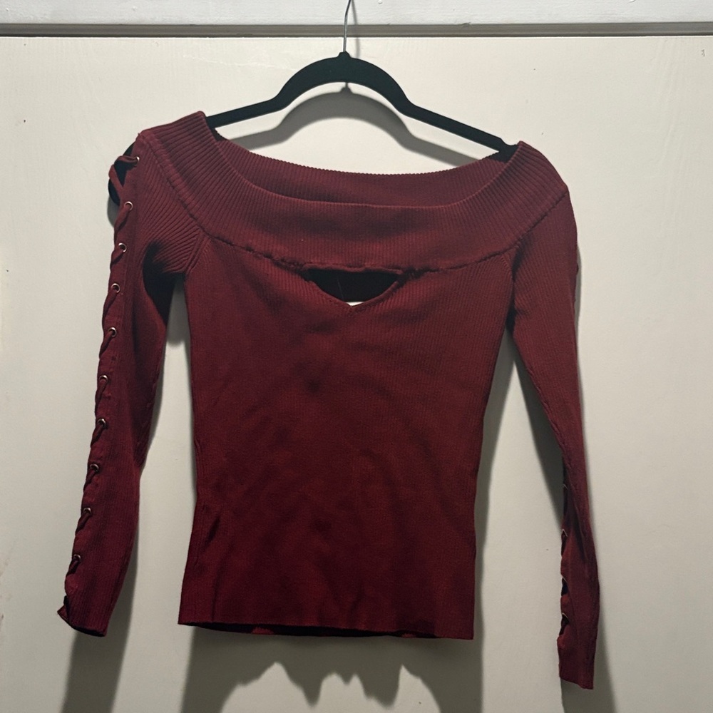 Guess Burgundy Off-Shoulder Blouse